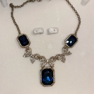 Blue Sapphire Swarovski crystal Bow Necklace